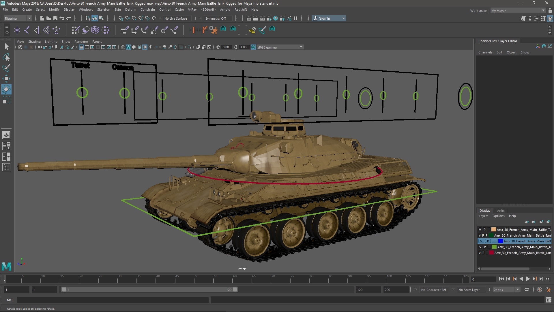 3D Amx-30 French Army Main Battle Tank Rigged for Maya