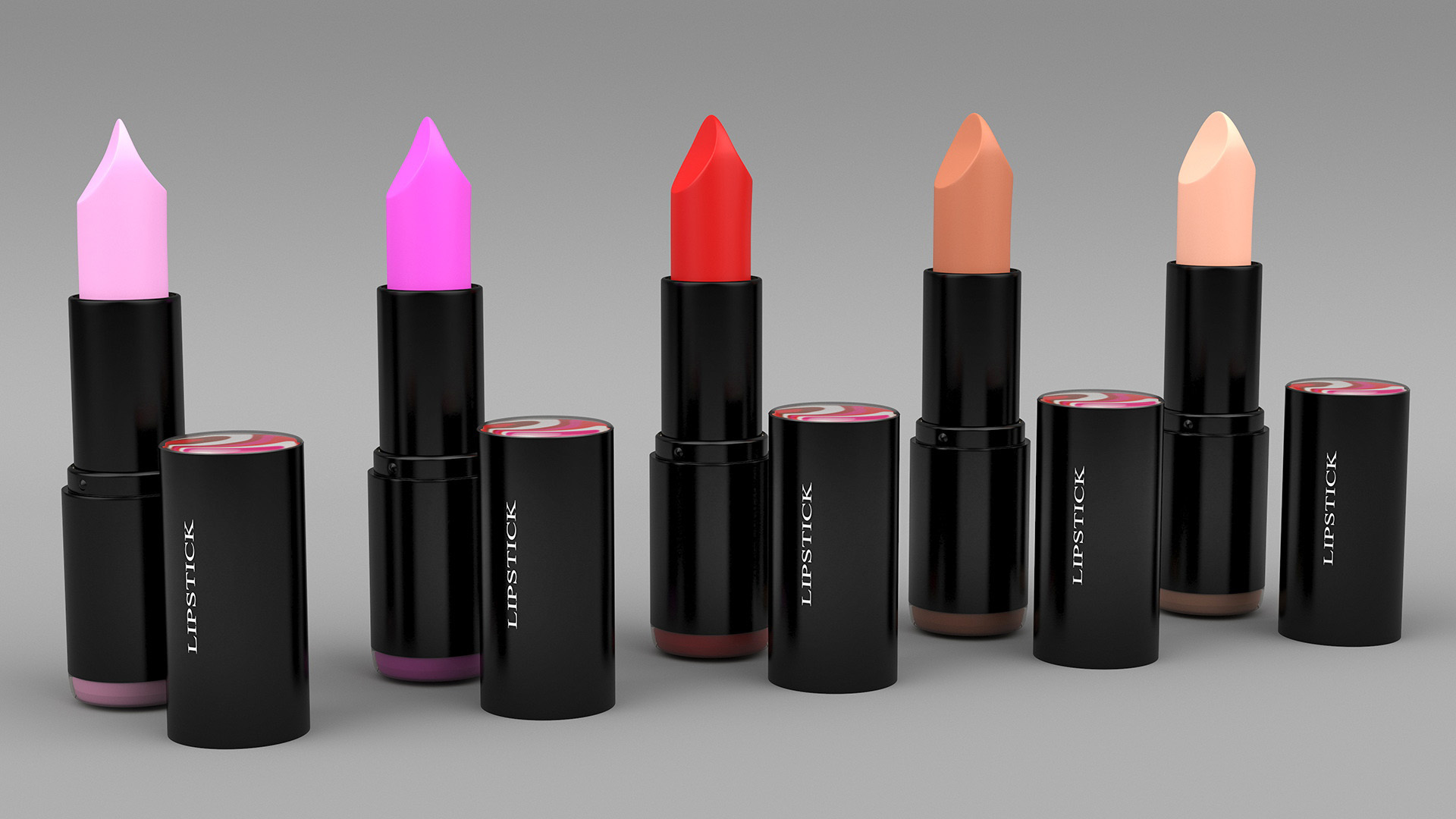 Round Lipsticks 5 Color Open Set 3D