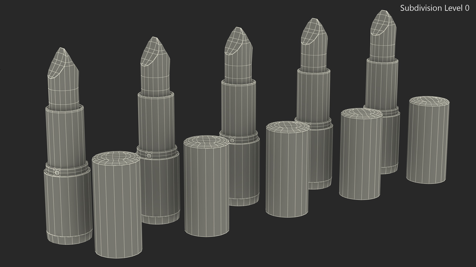 Round Lipsticks 5 Color Open Set 3D