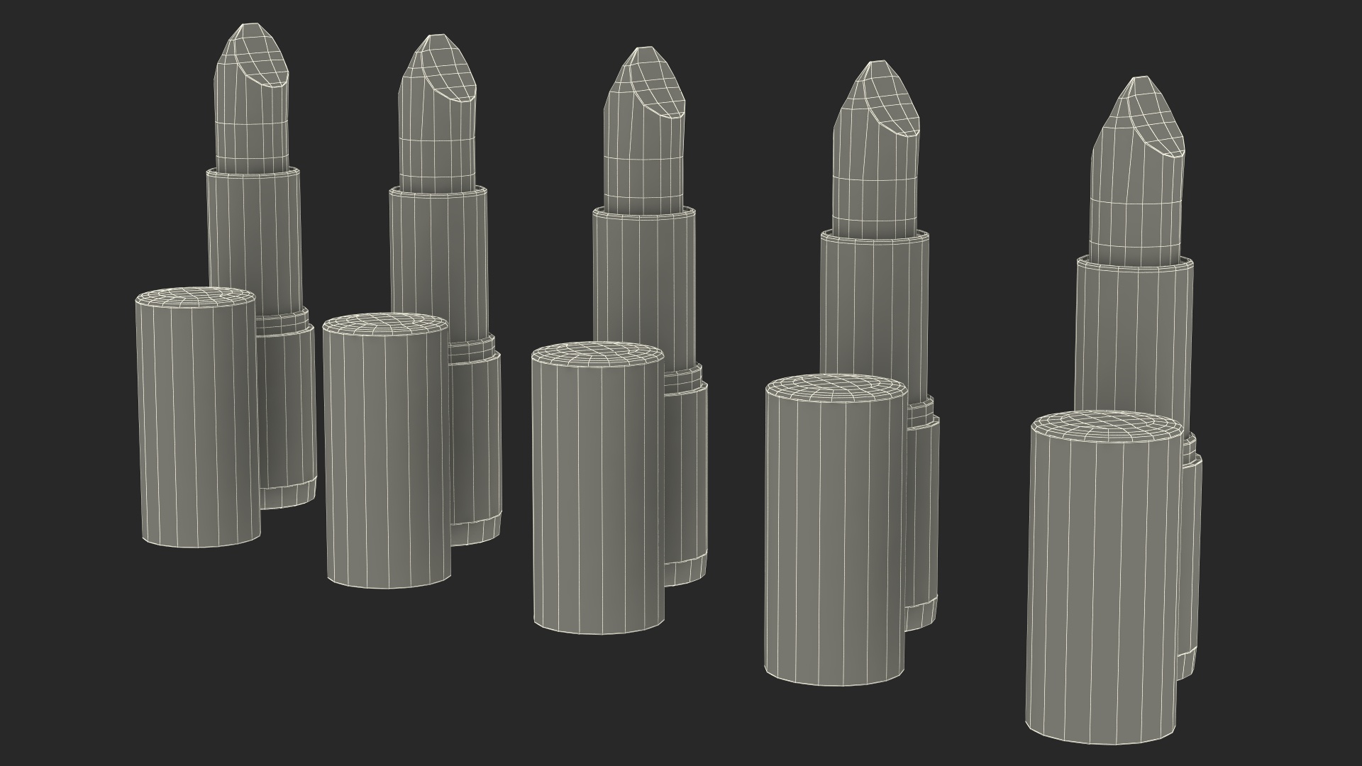 Round Lipsticks 5 Color Open Set 3D