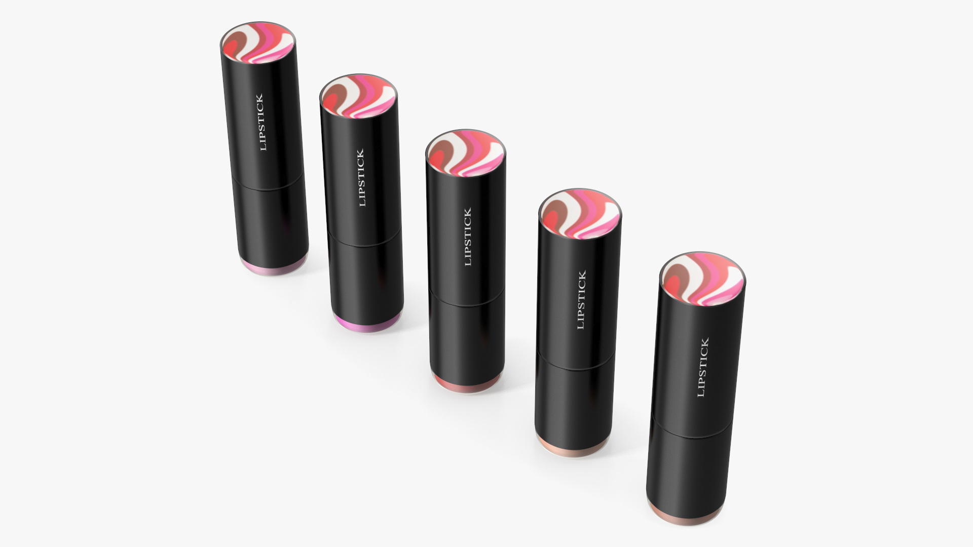Round Lipsticks 5 Color Open Set 3D