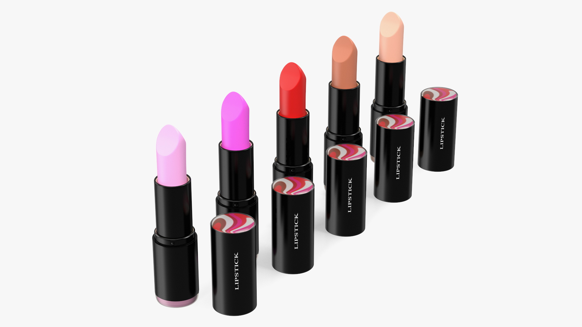 Round Lipsticks 5 Color Open Set 3D