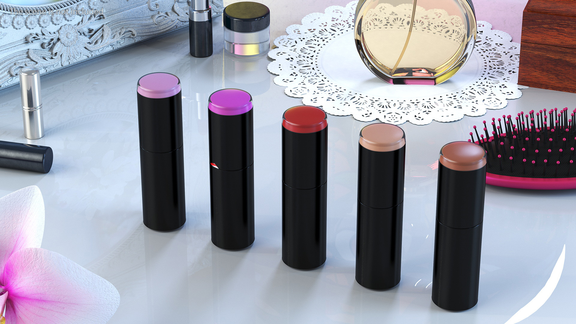 Round Lipsticks 5 Color Open Set 3D
