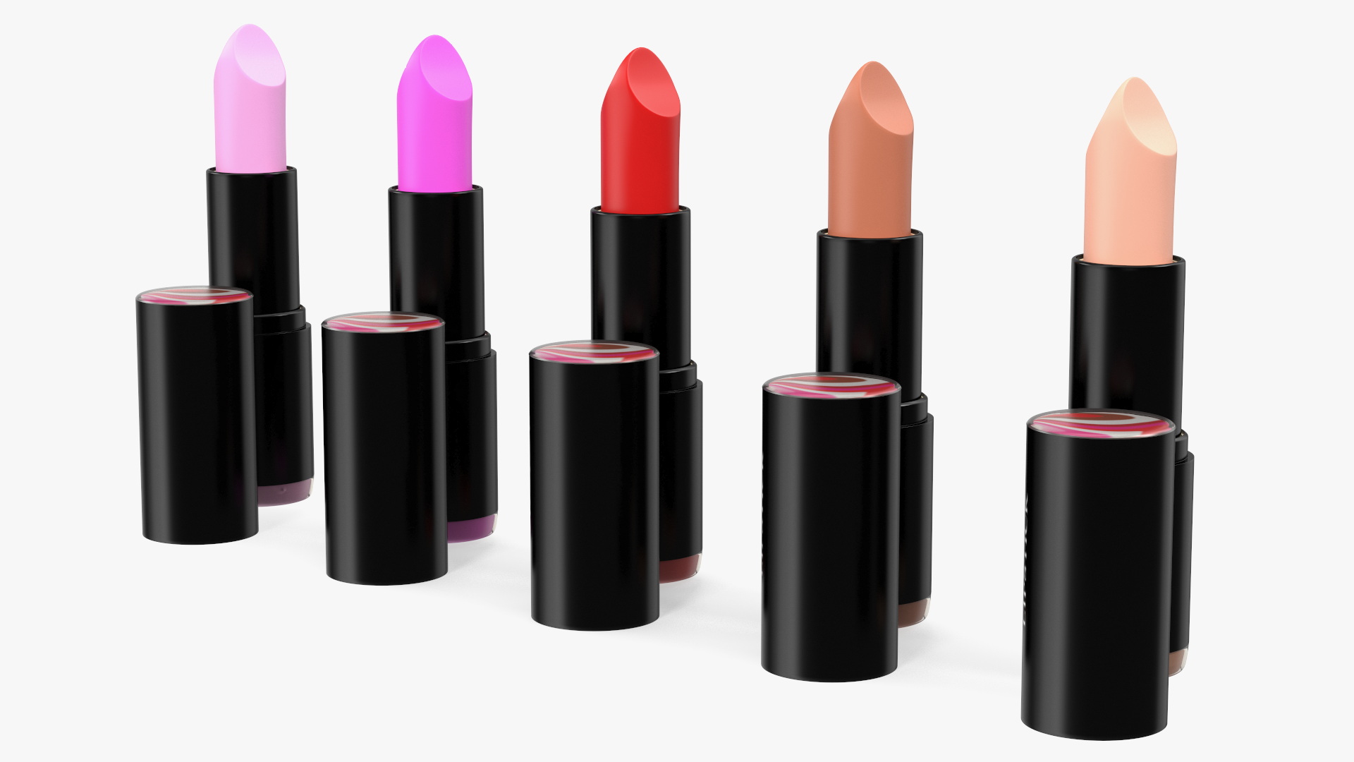Round Lipsticks 5 Color Open Set 3D