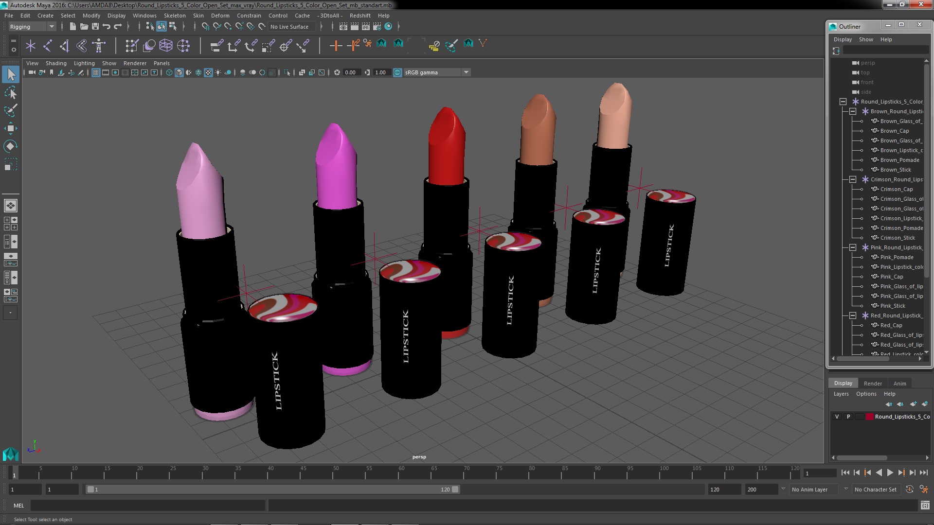 Round Lipsticks 5 Color Open Set 3D