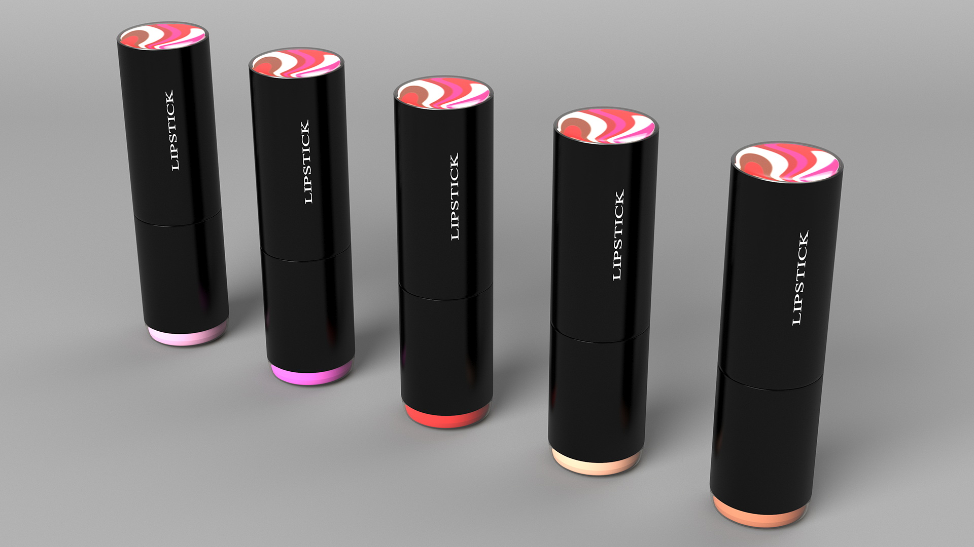 Round Lipsticks 5 Color Open Set 3D