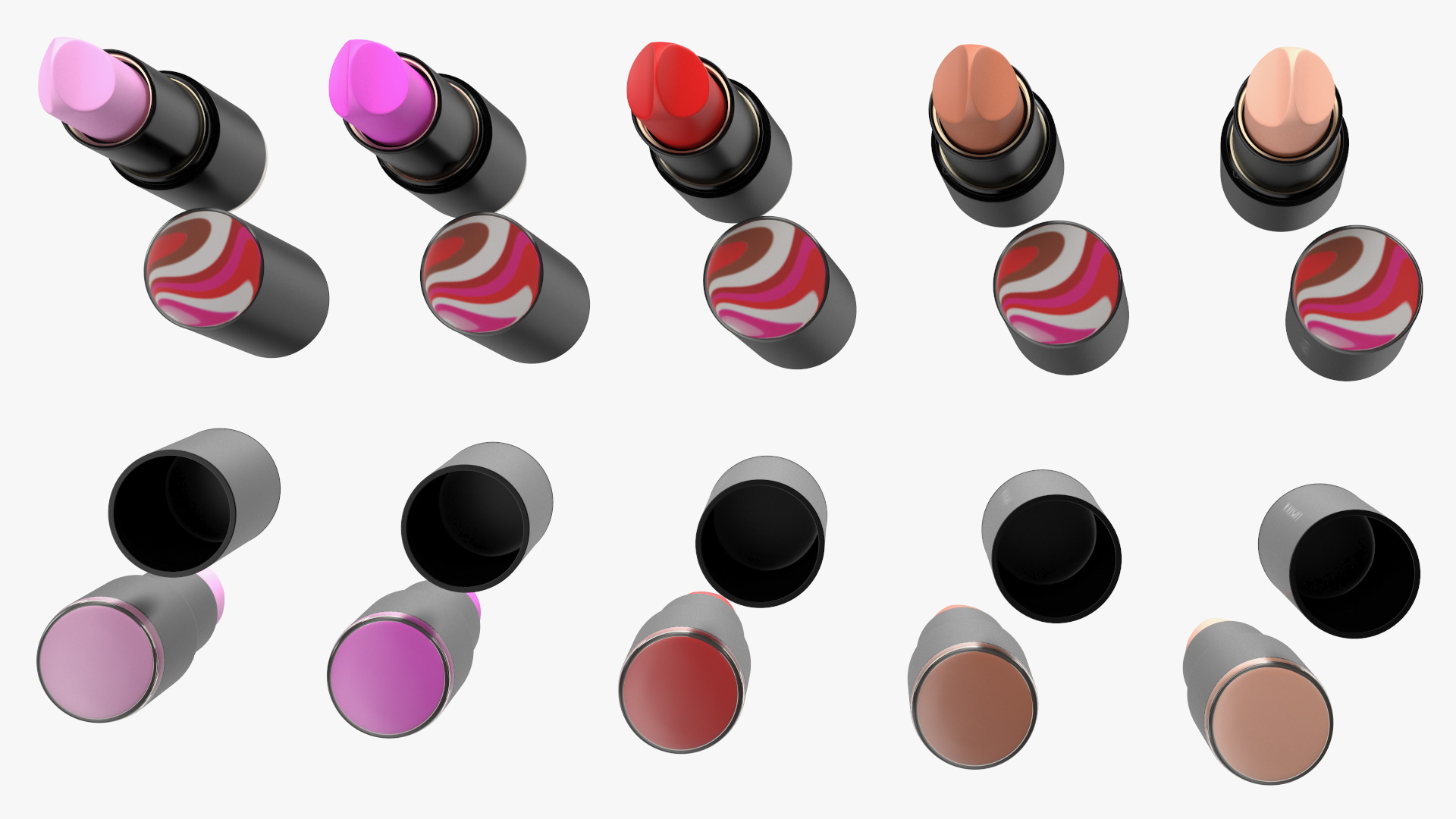 Round Lipsticks 5 Color Open Set 3D