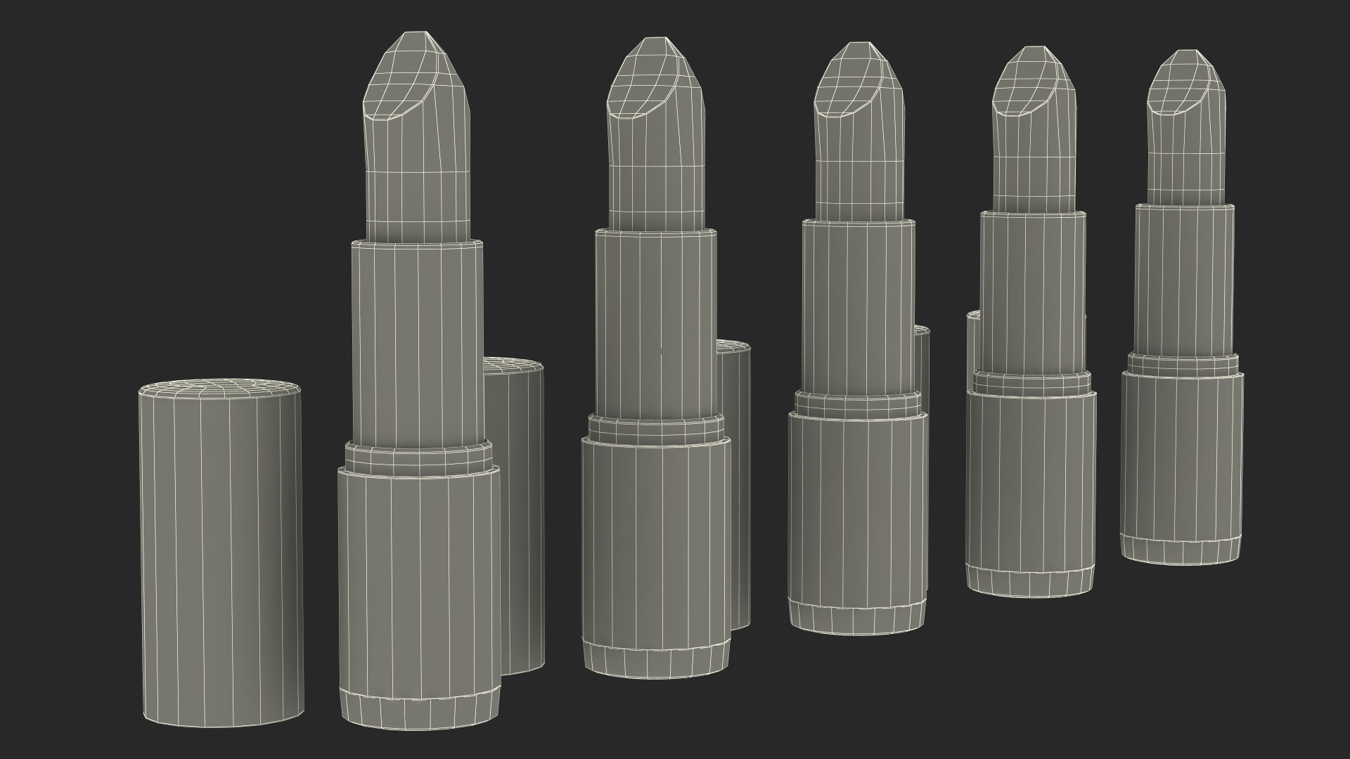 Round Lipsticks 5 Color Open Set 3D