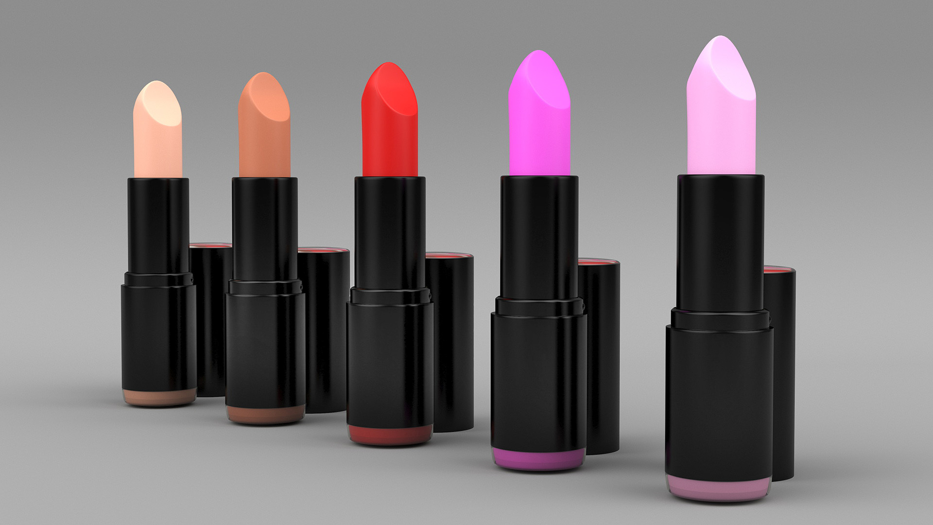 Round Lipsticks 5 Color Open Set 3D
