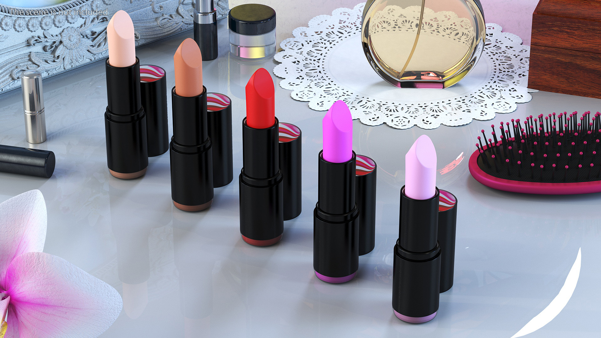 Round Lipsticks 5 Color Open Set 3D
