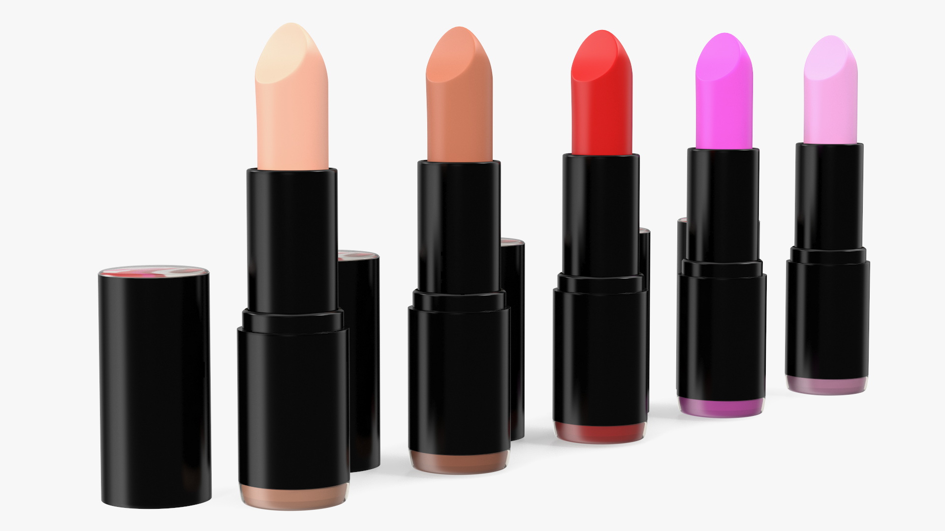 Round Lipsticks 5 Color Open Set 3D