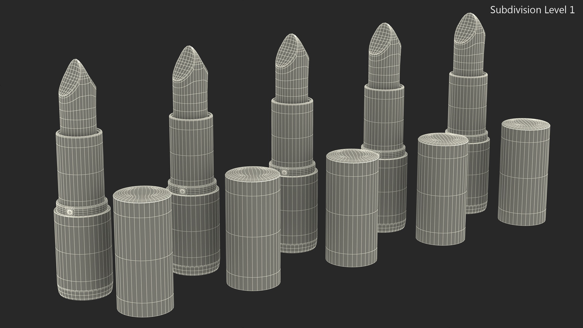 Round Lipsticks 5 Color Open Set 3D