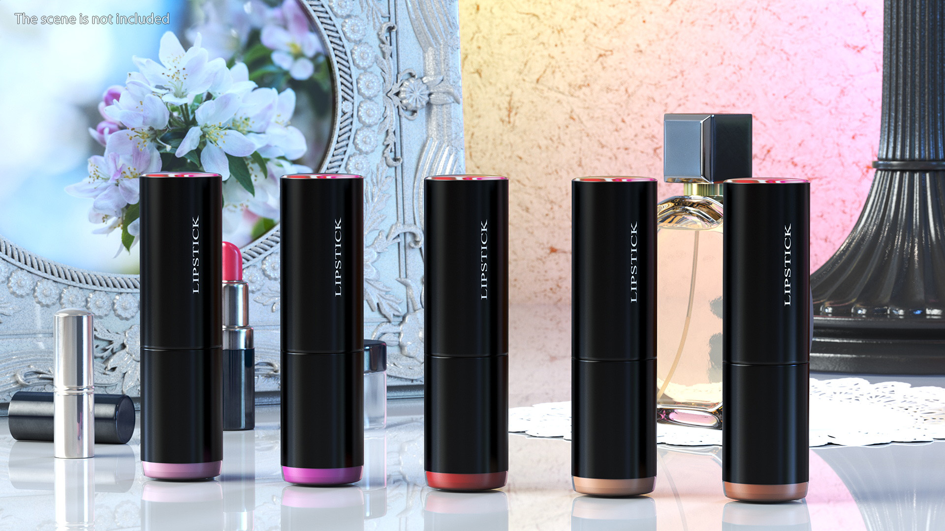 Round Lipsticks 5 Color Open Set 3D