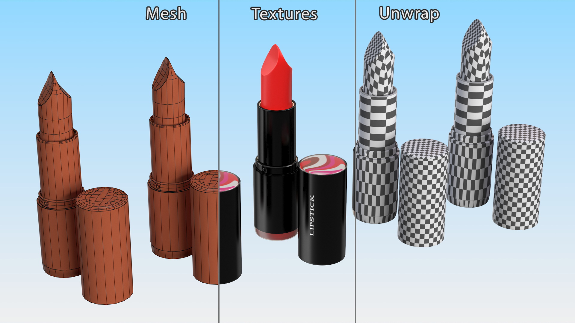 Round Lipsticks 5 Color Open Set 3D