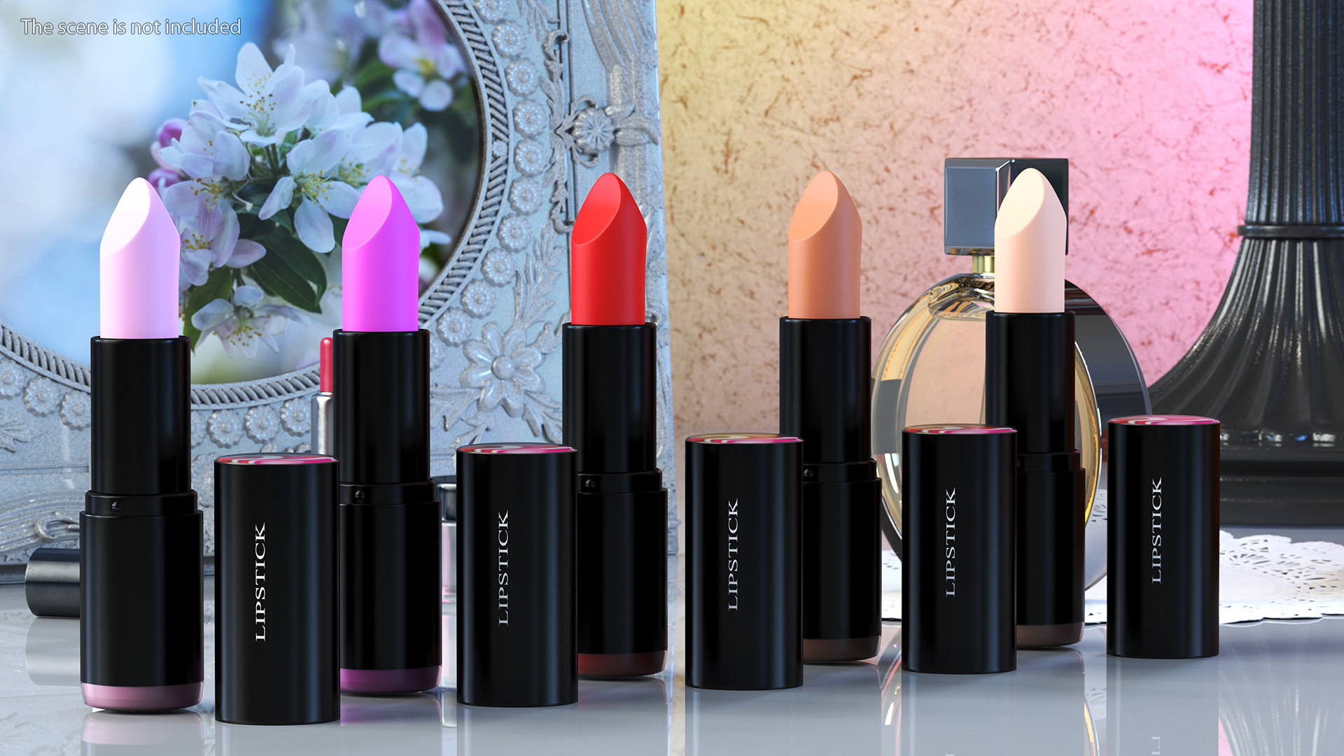 Round Lipsticks 5 Color Open Set 3D
