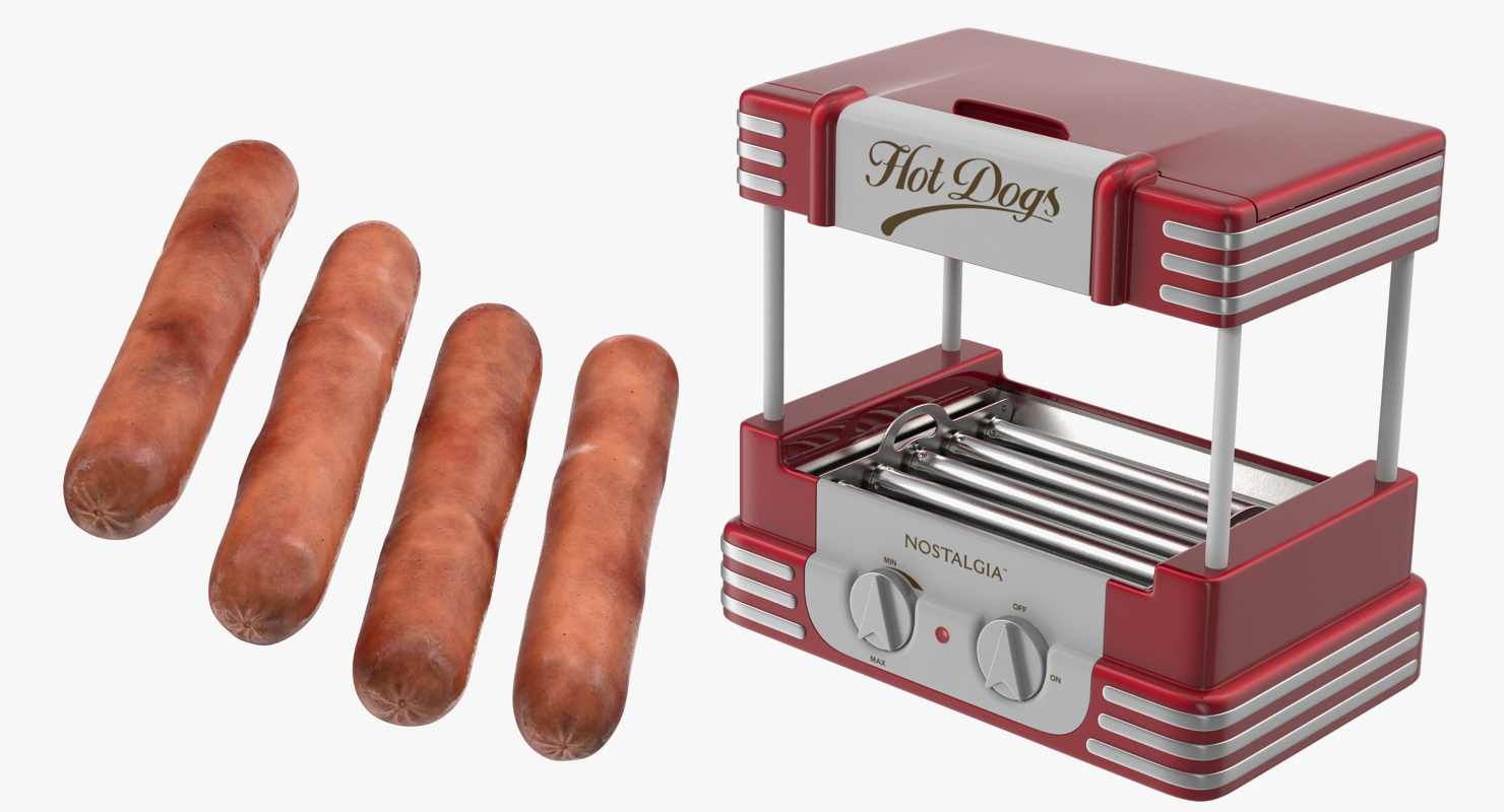 3D model Retro Hot Dog Roller Grill with Sausages