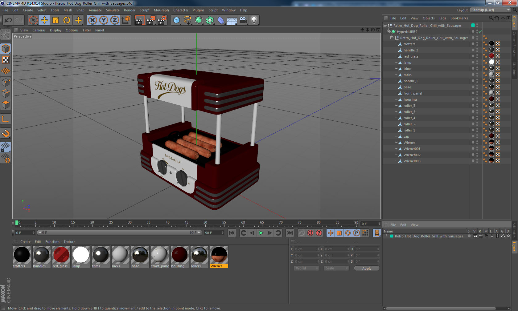 3D model Retro Hot Dog Roller Grill with Sausages