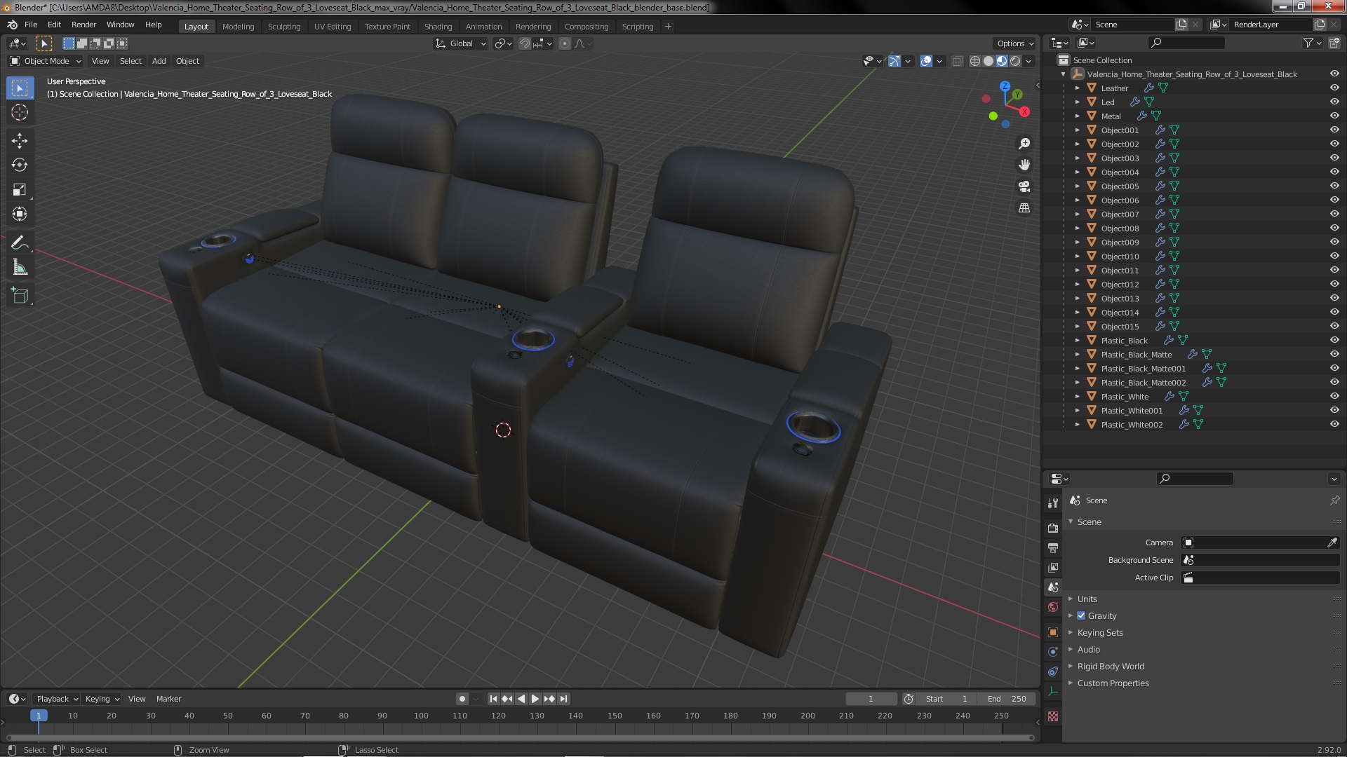 3D Valencia Home Theater Seating Row of 3 Loveseat Black model