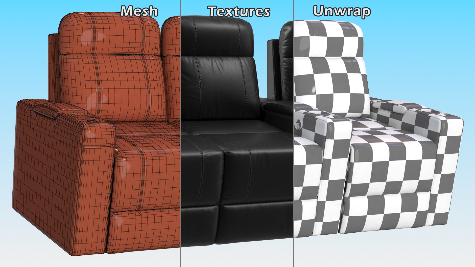 3D Valencia Home Theater Seating Row of 3 Loveseat Black model