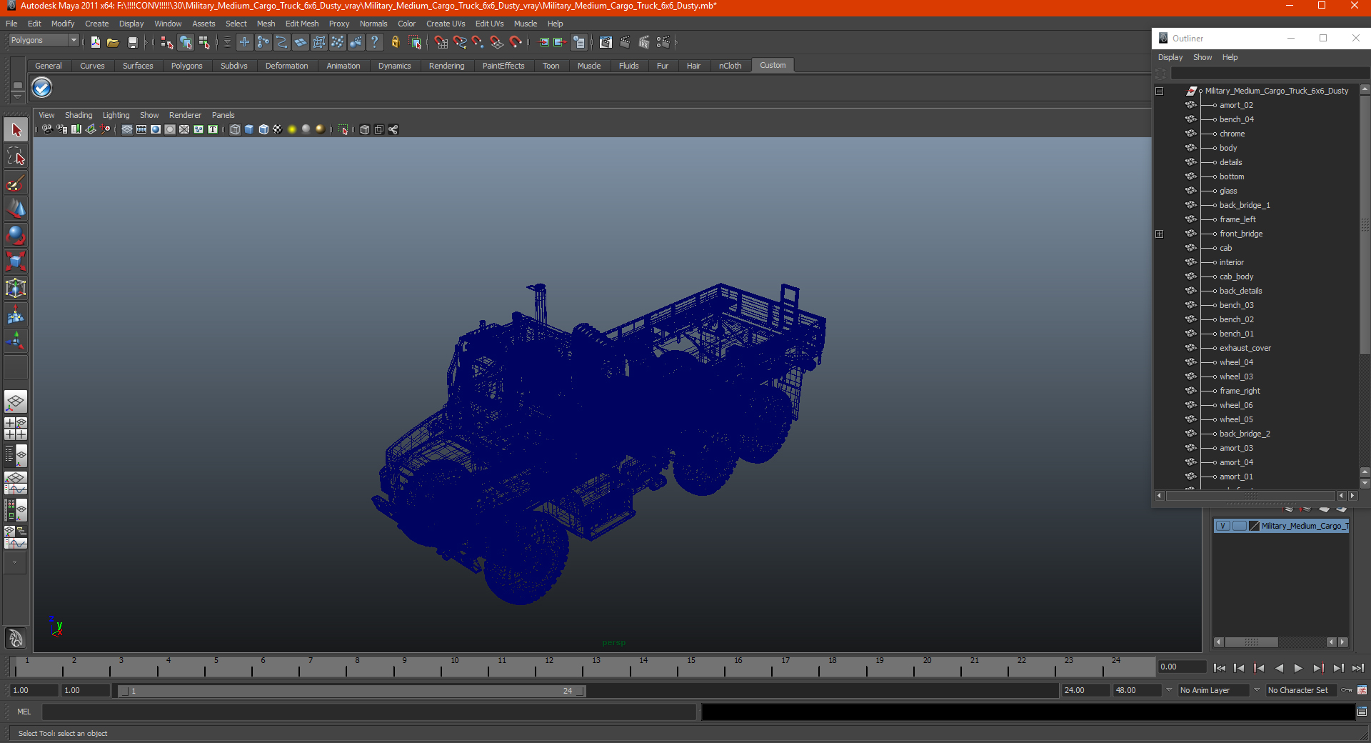 Military Medium Cargo Truck 6x6 Dusty 3D