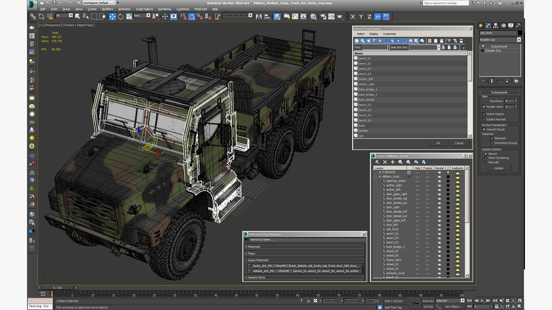 Military Medium Cargo Truck 6x6 Dusty 3D