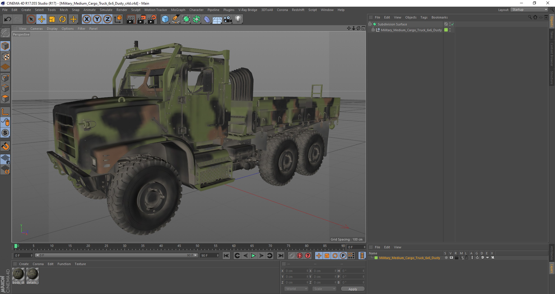 Military Medium Cargo Truck 6x6 Dusty 3D