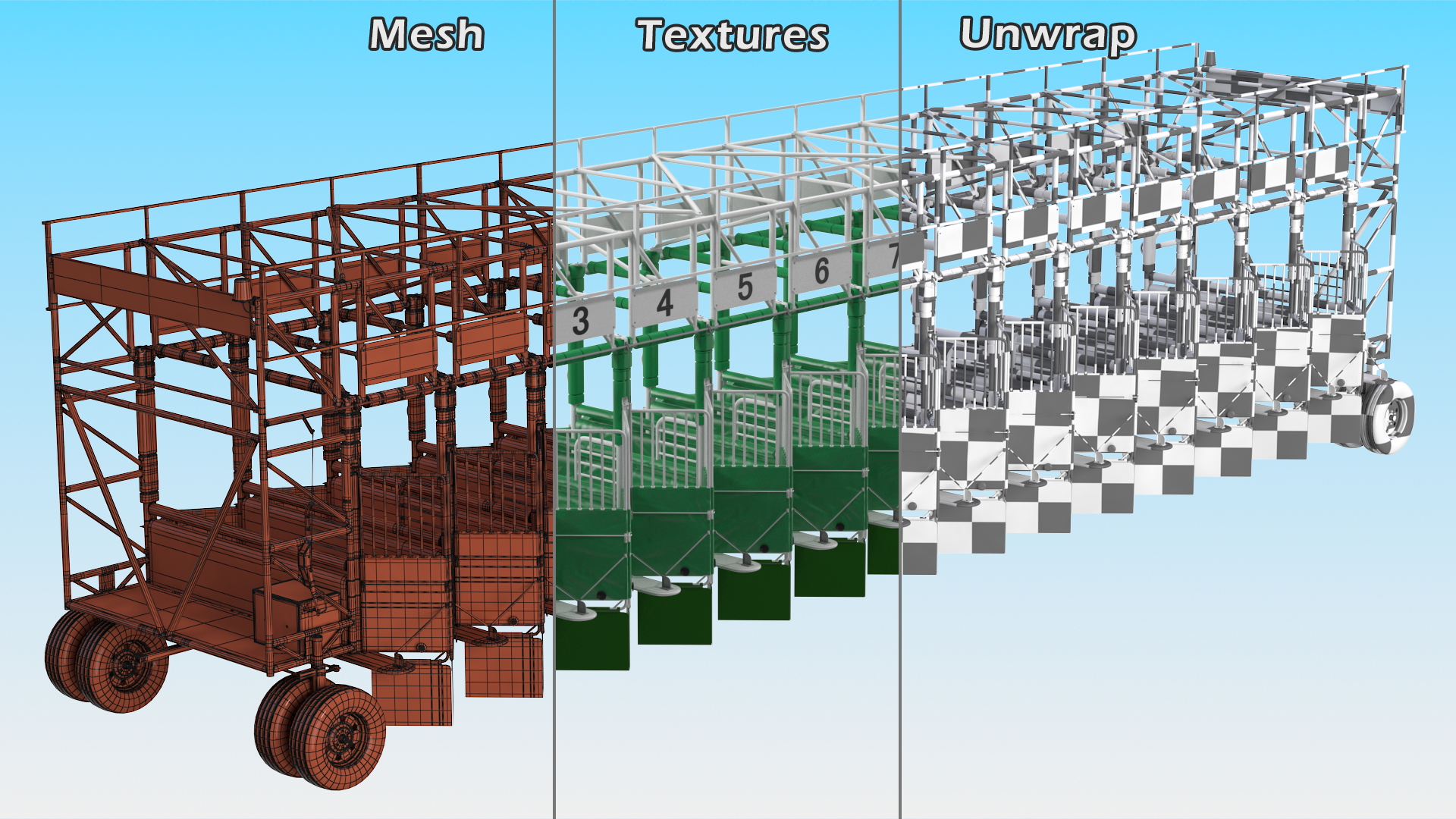 3D 14 Starting Stalls for Horse Racing Rigged for Cinema 4D