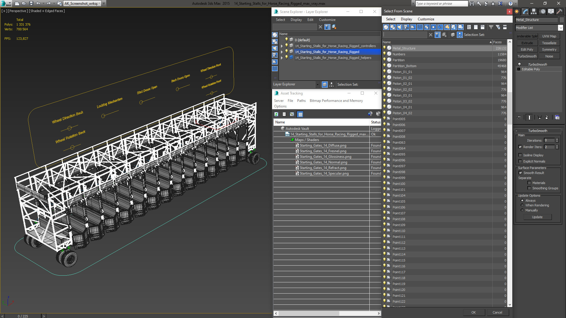 3D 14 Starting Stalls for Horse Racing Rigged for Cinema 4D