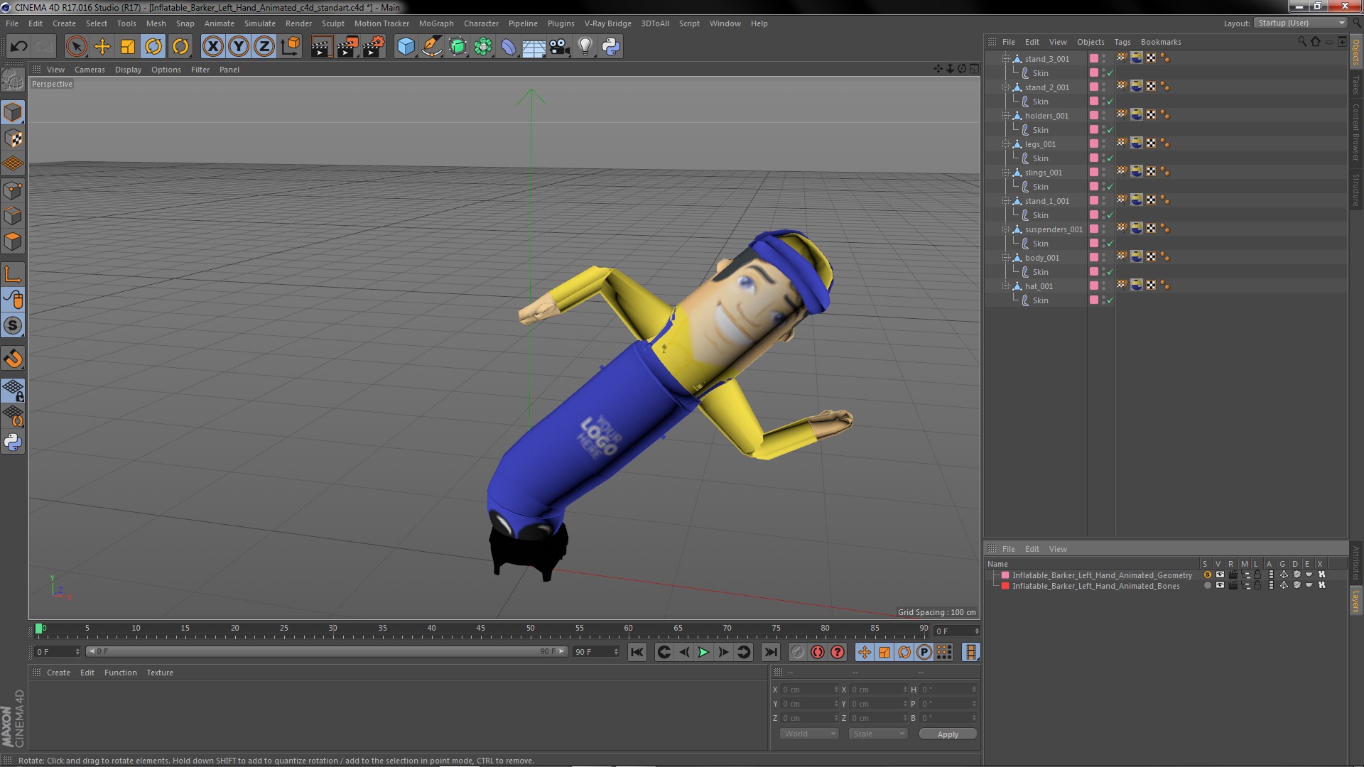 3D model Inflatable Barker Left Hand Animated for Cinema 4D