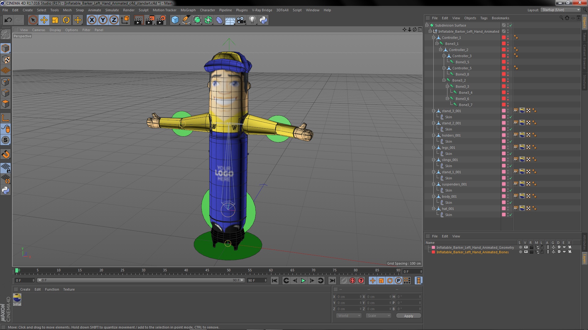 3D model Inflatable Barker Left Hand Animated for Cinema 4D