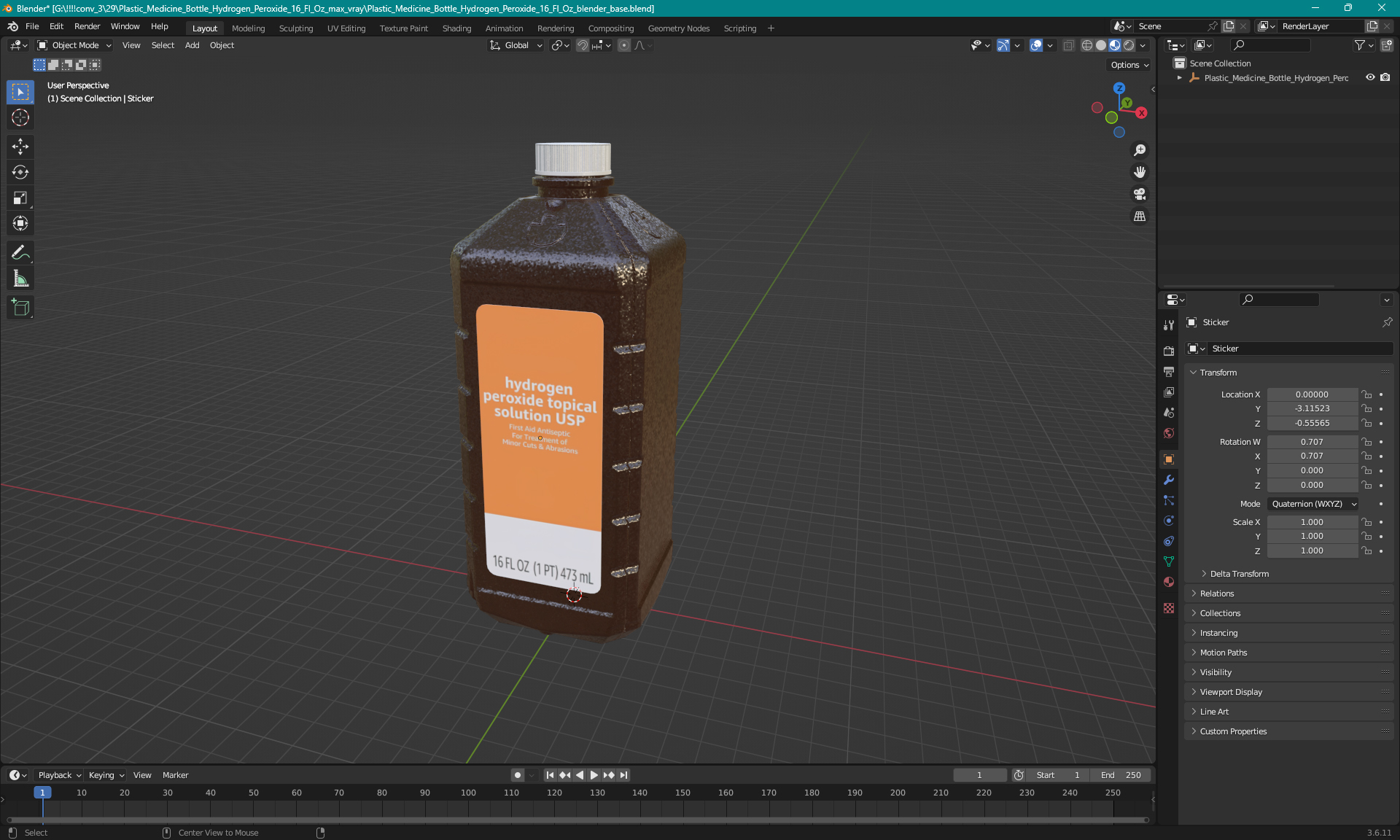 3D model Plastic Medicine Bottle Hydrogen Peroxide 16 Fl Oz