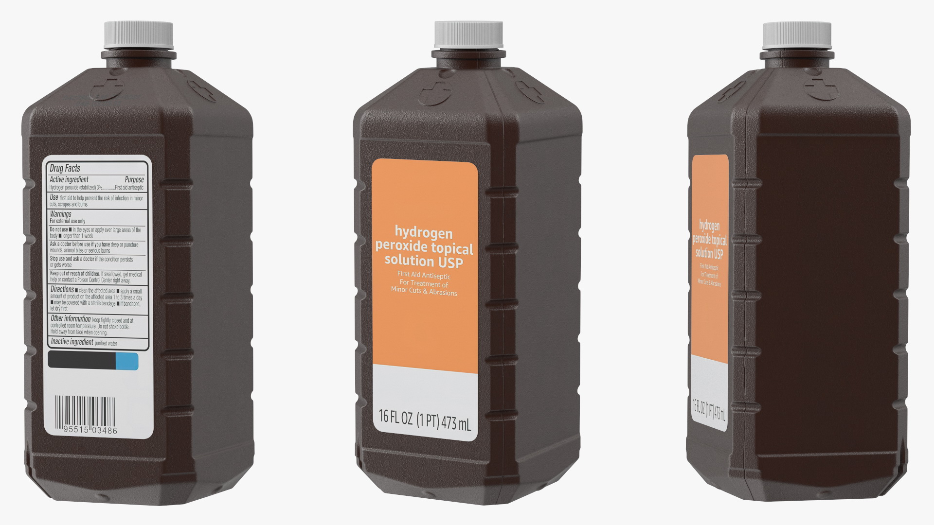 3D model Plastic Medicine Bottle Hydrogen Peroxide 16 Fl Oz