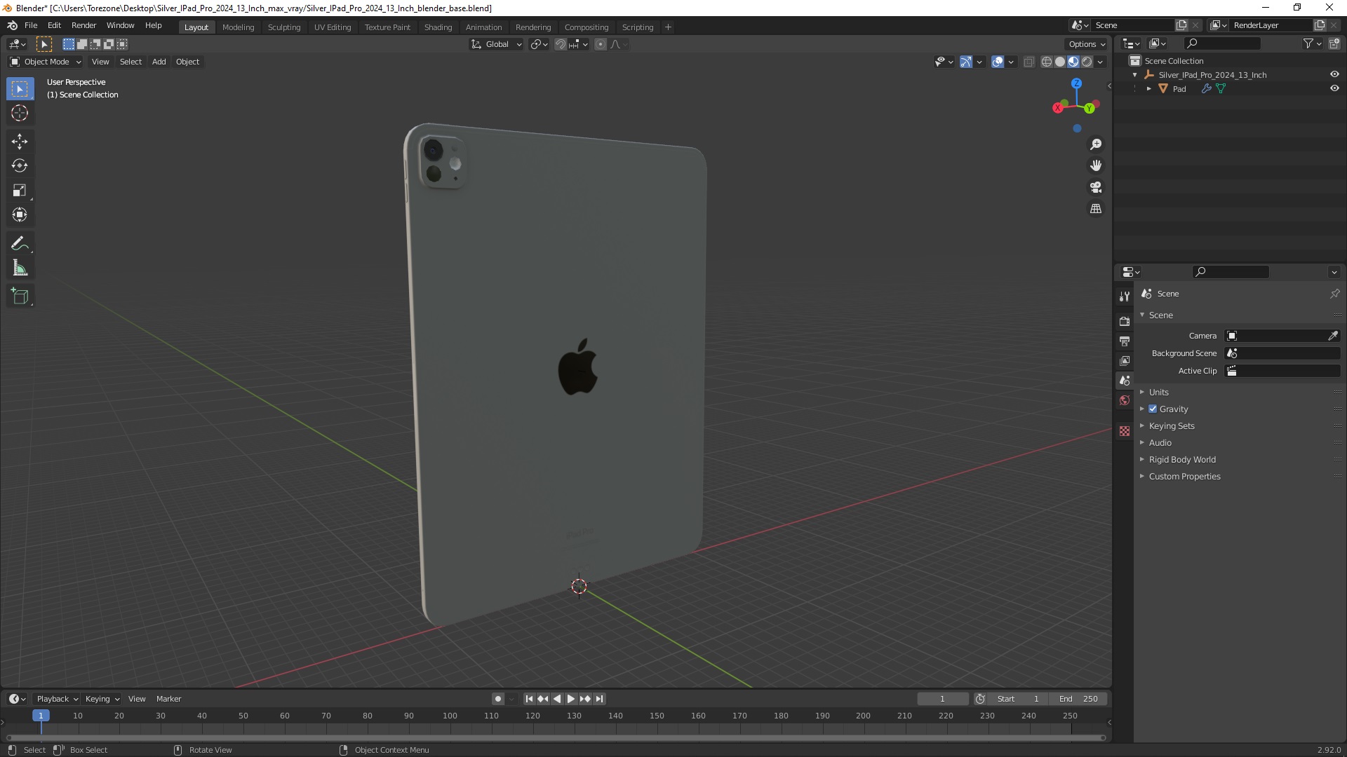 3D Silver IPad Pro 2024 13 Inch model