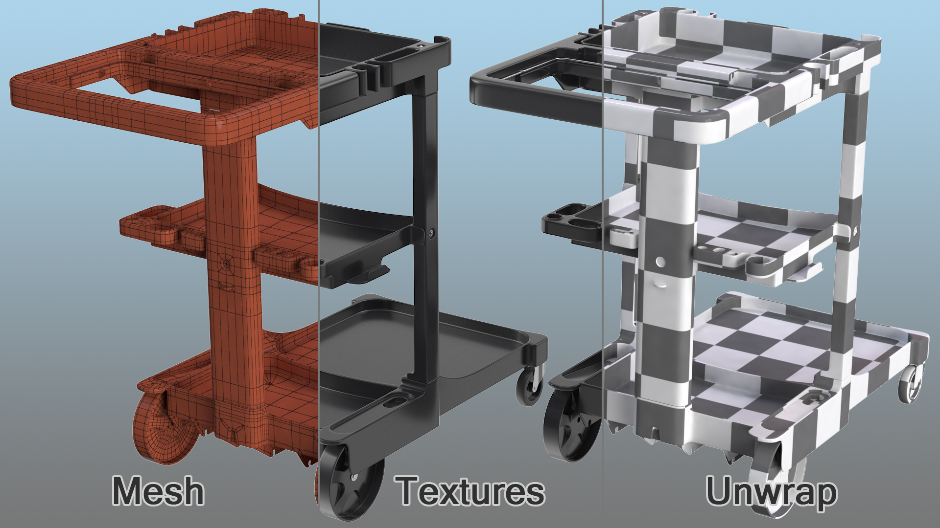 3D Multi Shelf Cleaning Trolley model