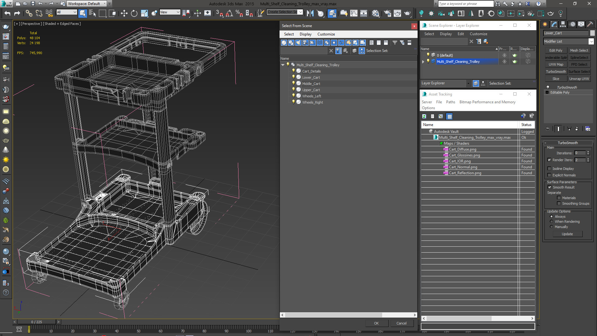 3D Multi Shelf Cleaning Trolley model