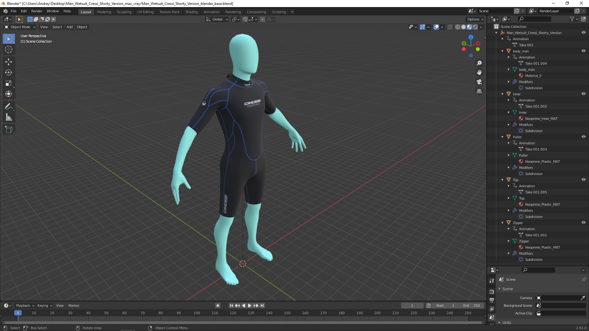 3D Man Wetsuit Cressi Shorty Version model