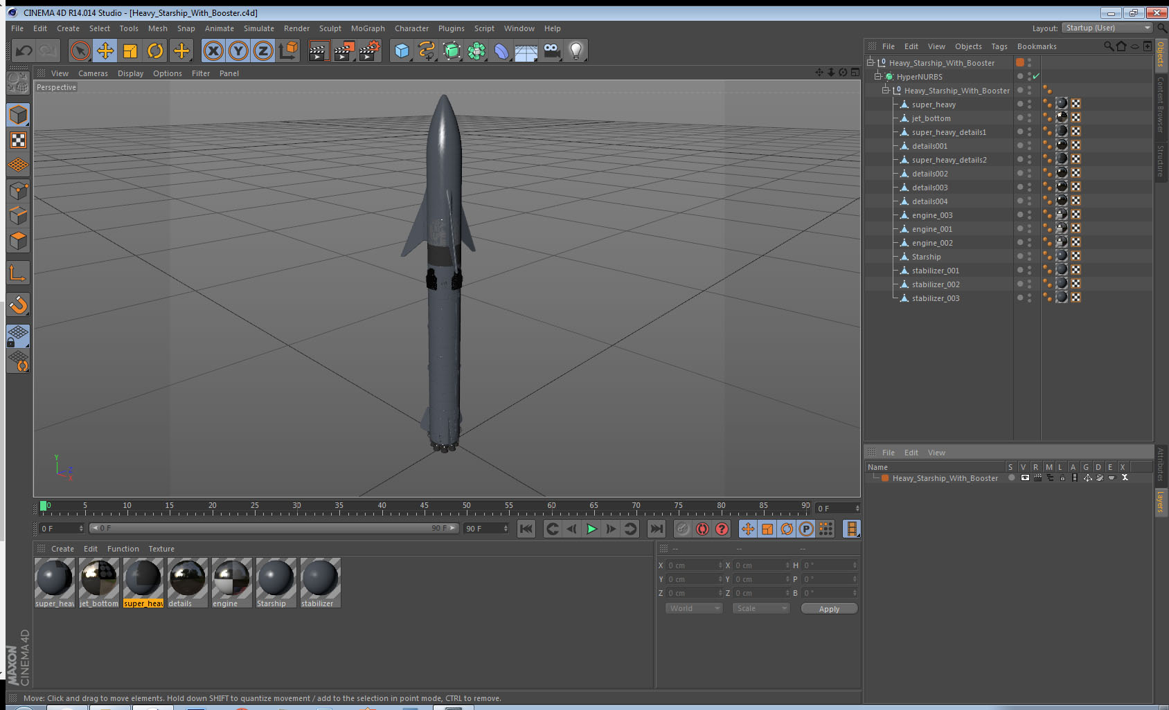 Heavy Starship With Booster 3D