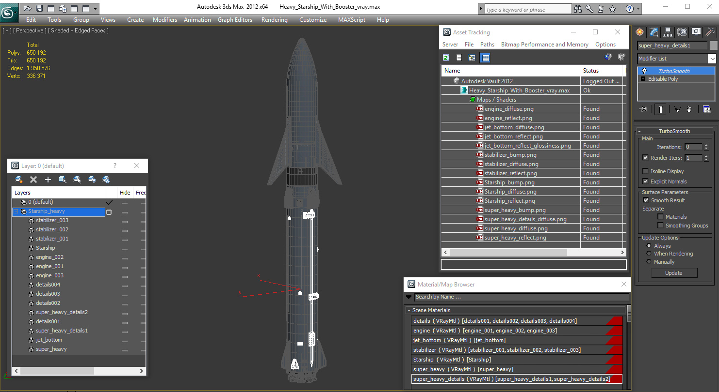 Heavy Starship With Booster 3D