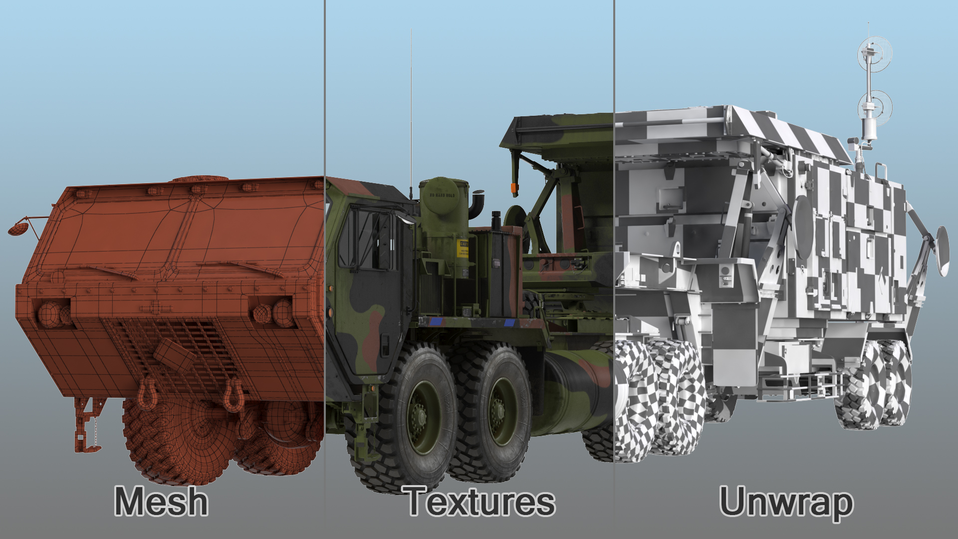 3D HEMTT M985 with AN MPQ53 Radar Camouflage Rigged model