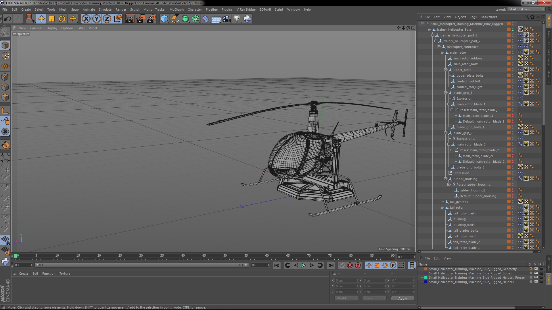 Small Helicopter Training Machine Blue Rigged for Cinema 4D 3D model