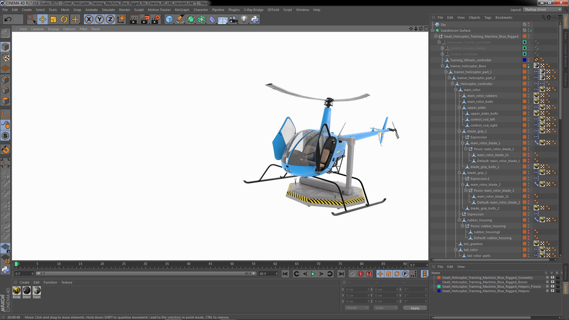 Small Helicopter Training Machine Blue Rigged for Cinema 4D 3D model