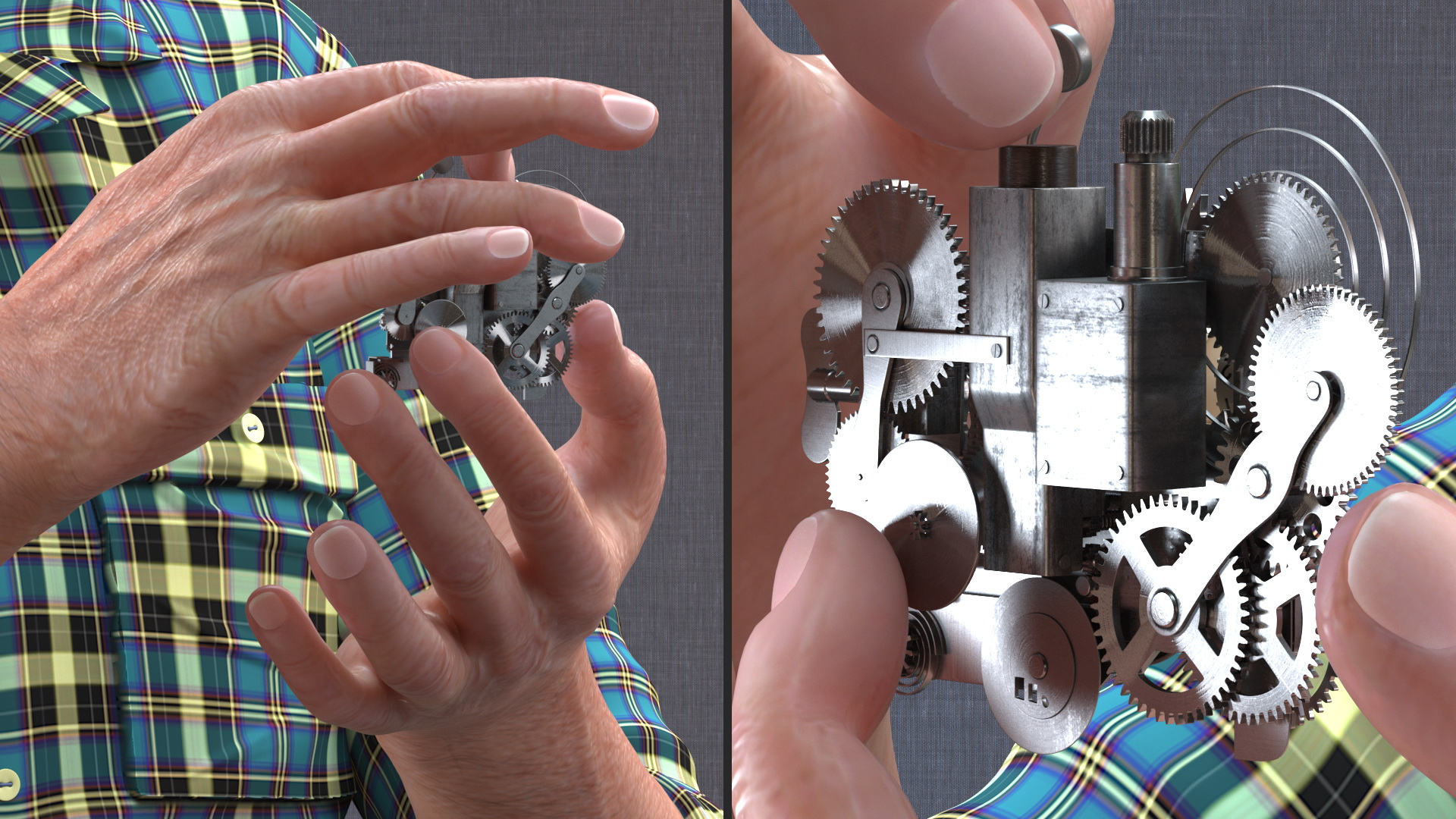 3D model Man Repairing Mechanism with Optivisor Glass Binocular Rigged for Modo