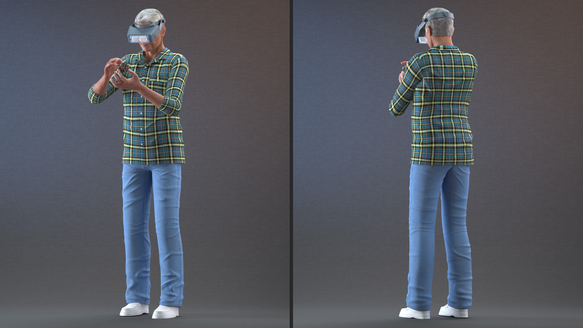 3D model Man Repairing Mechanism with Optivisor Glass Binocular Rigged for Modo