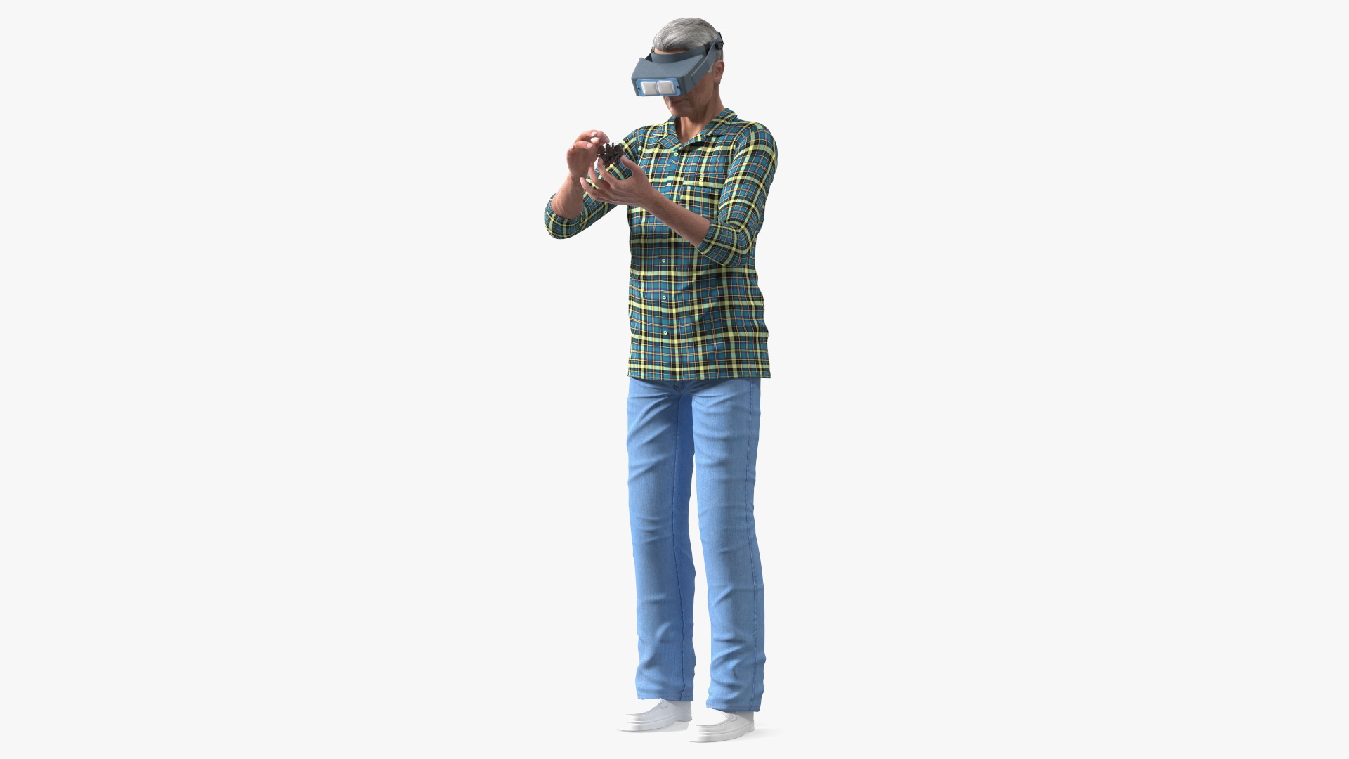 3D model Man Repairing Mechanism with Optivisor Glass Binocular Rigged for Modo