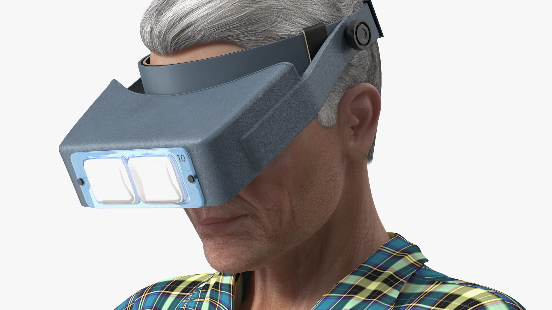 3D model Man Repairing Mechanism with Optivisor Glass Binocular Rigged for Modo