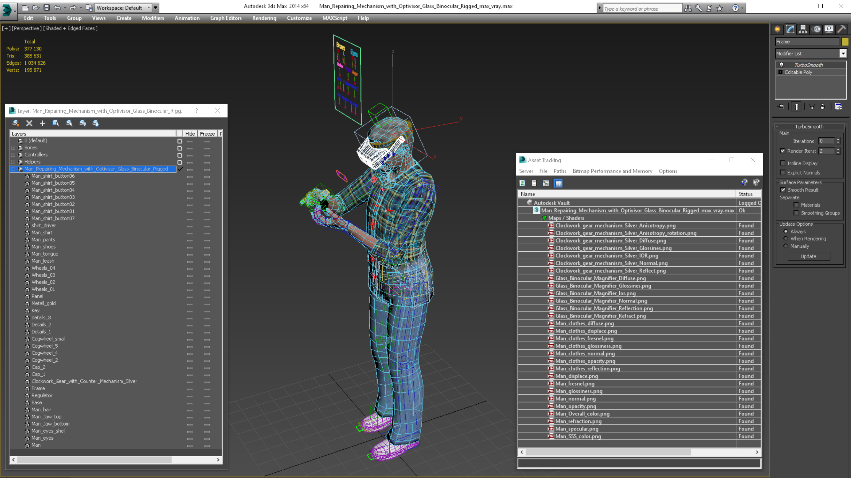 3D model Man Repairing Mechanism with Optivisor Glass Binocular Rigged for Modo