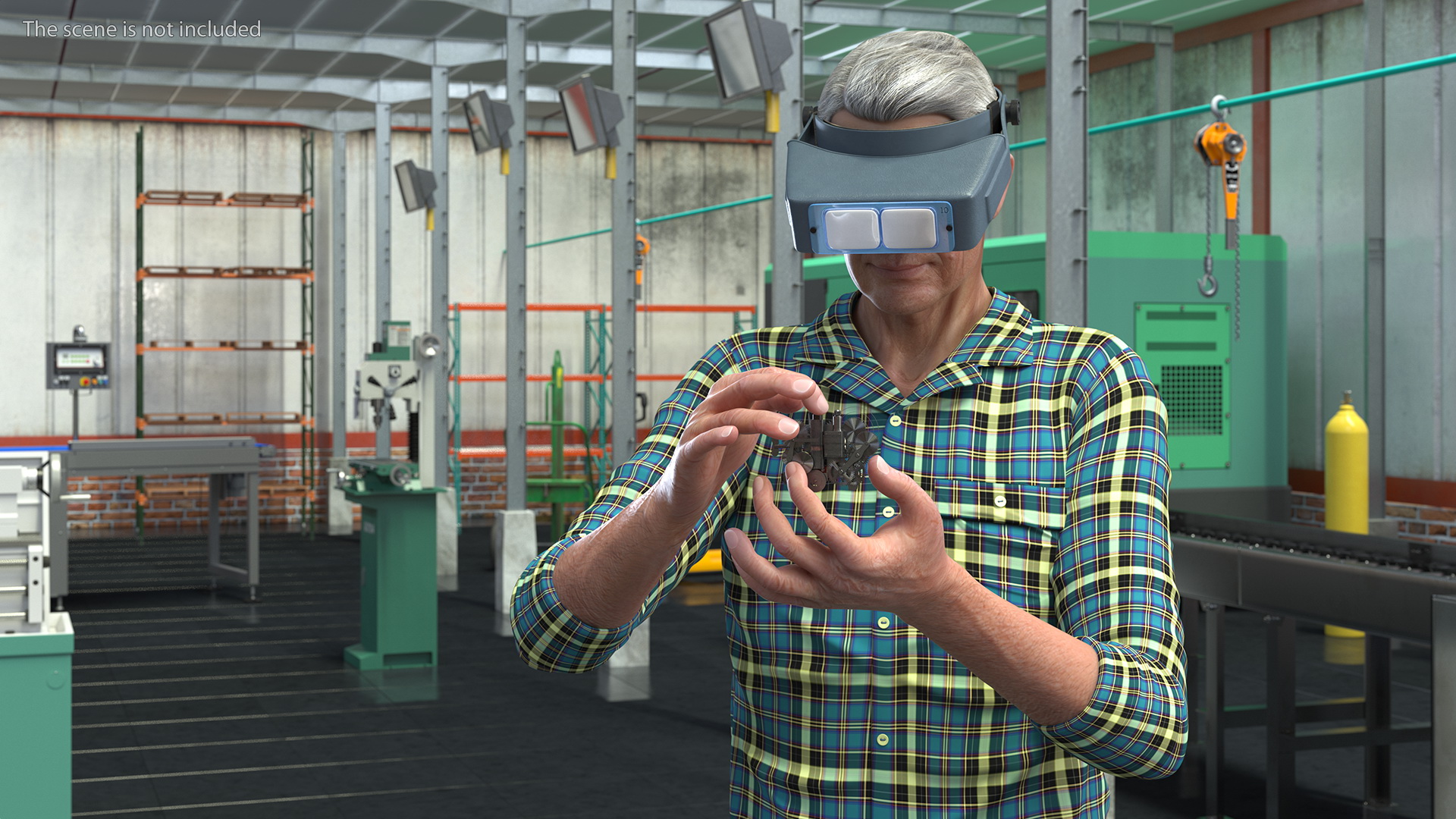 3D model Man Repairing Mechanism with Optivisor Glass Binocular Rigged for Modo