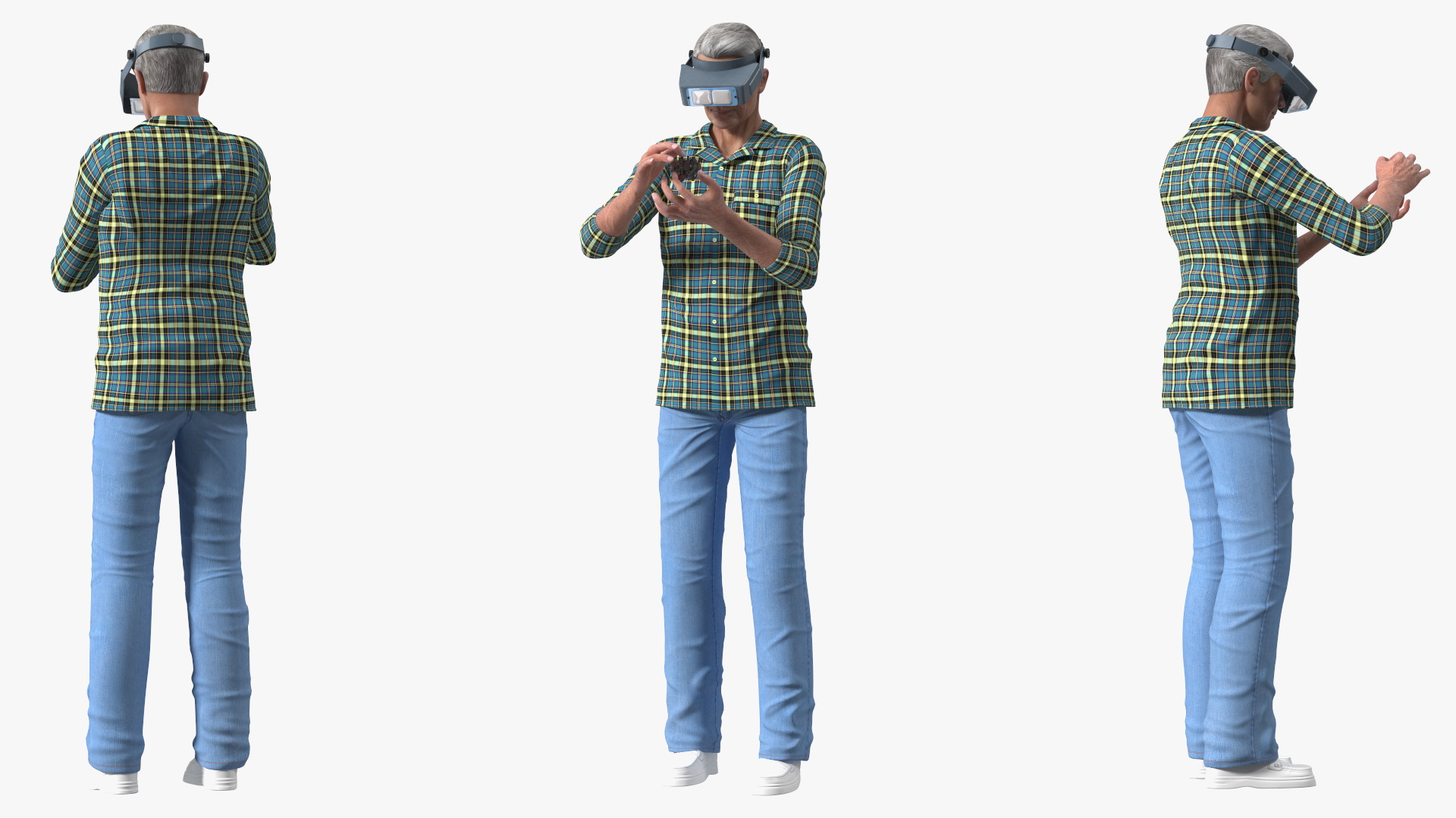 3D model Man Repairing Mechanism with Optivisor Glass Binocular Rigged for Modo