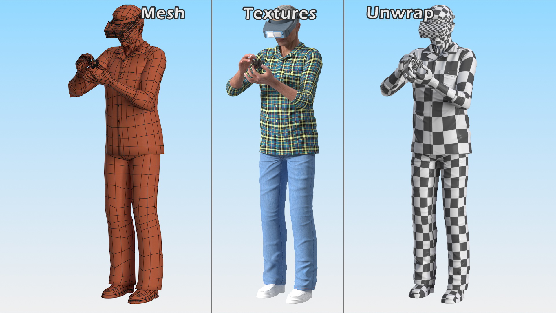 3D model Man Repairing Mechanism with Optivisor Glass Binocular Rigged for Modo