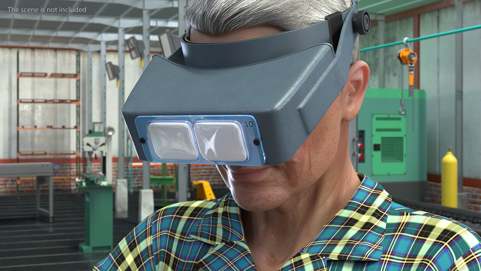 3D model Man Repairing Mechanism with Optivisor Glass Binocular Rigged for Modo